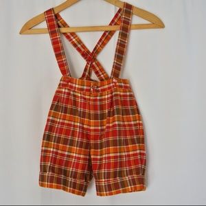 60s Boys Plaid Overall Suspender Spring Shorts